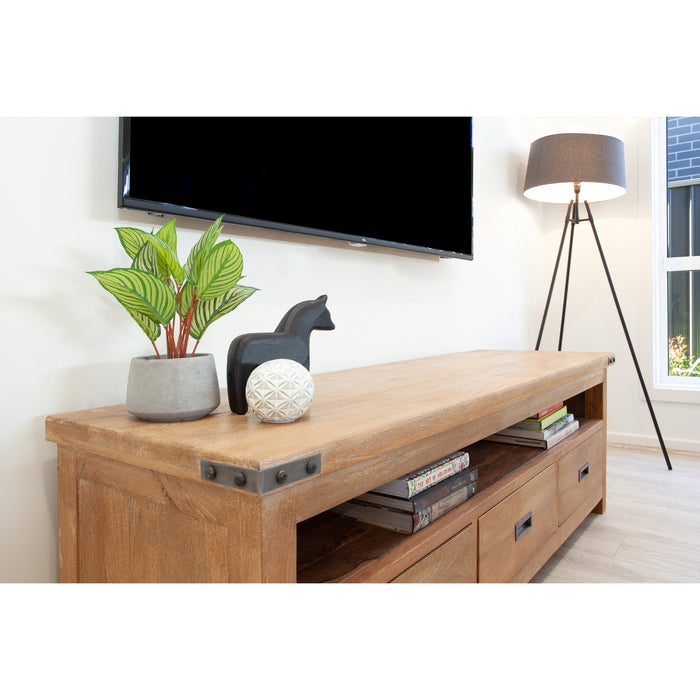 Gloriosa ETU Entertainment TV Unit 170cm 3 Drawer Solid Mango Wood - Honey Wash