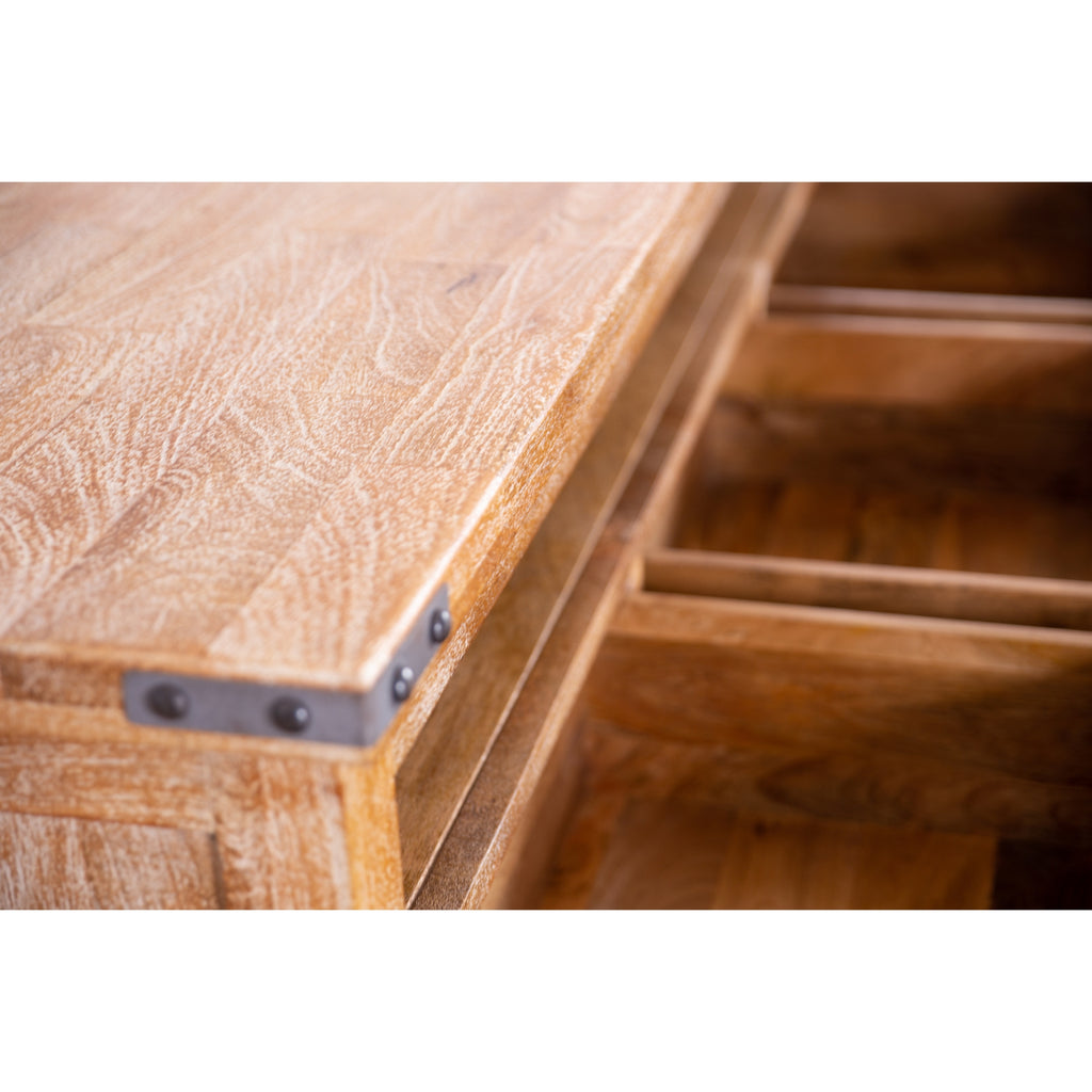 Gloriosa ETU Entertainment TV Unit 170cm 3 Drawer Solid Mango Wood - Honey Wash