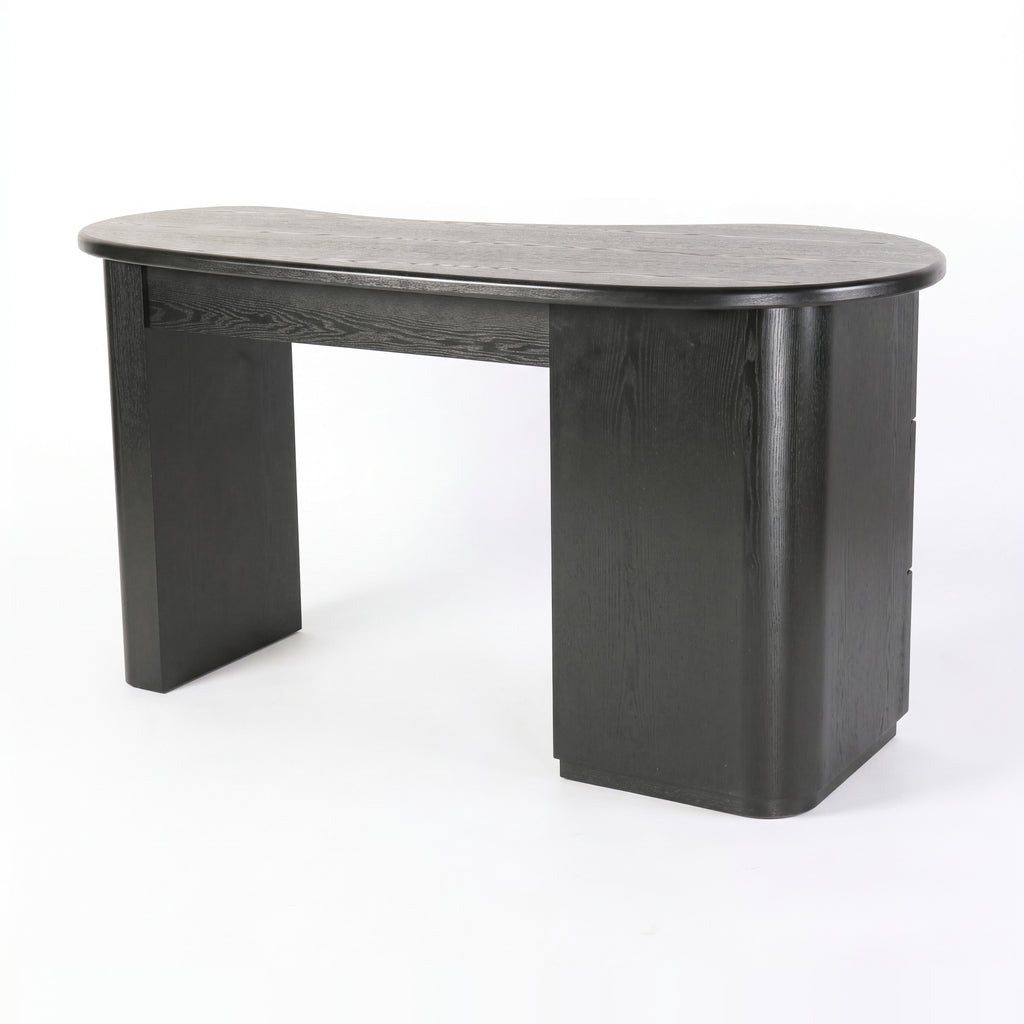 Golborne 150cm Home Office Desk Black, rear three-quarter view on a white background showing the rounded pedestal back