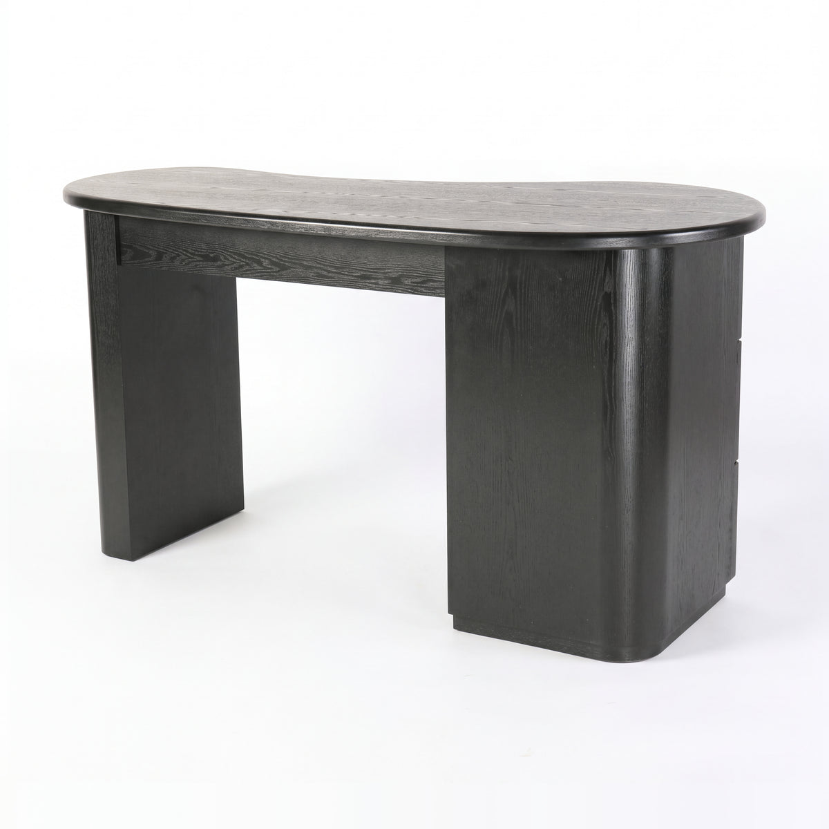Golborne 150cm Home Office Desk Black, rear three-quarter view on a white background showing the rounded pedestal back