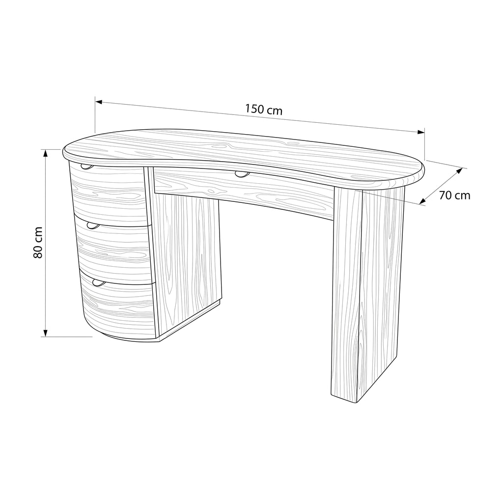 Golborne 150cm Home Office Desk Black, dimension drawing: 150 cm wide, 70 cm deep, 80 cm high