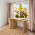 Golborne 150cm Home Office Desk Natural in a bright study by a window, on a jute rug with sheer curtains