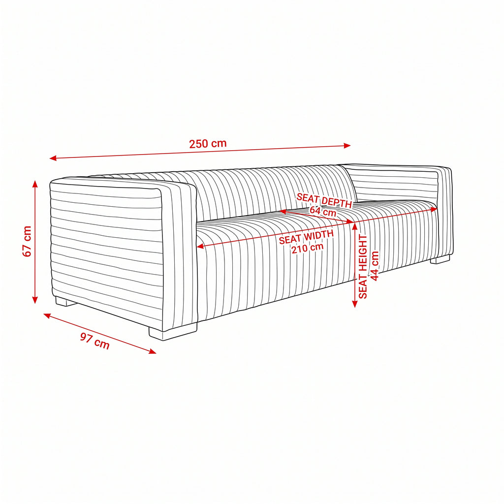 Grandior 3 Seater Sofa Tan — dimensions diagram