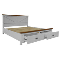 Grandy Bed Frame Quen Size Timber Mattress Base With Storage Drawer White Brown