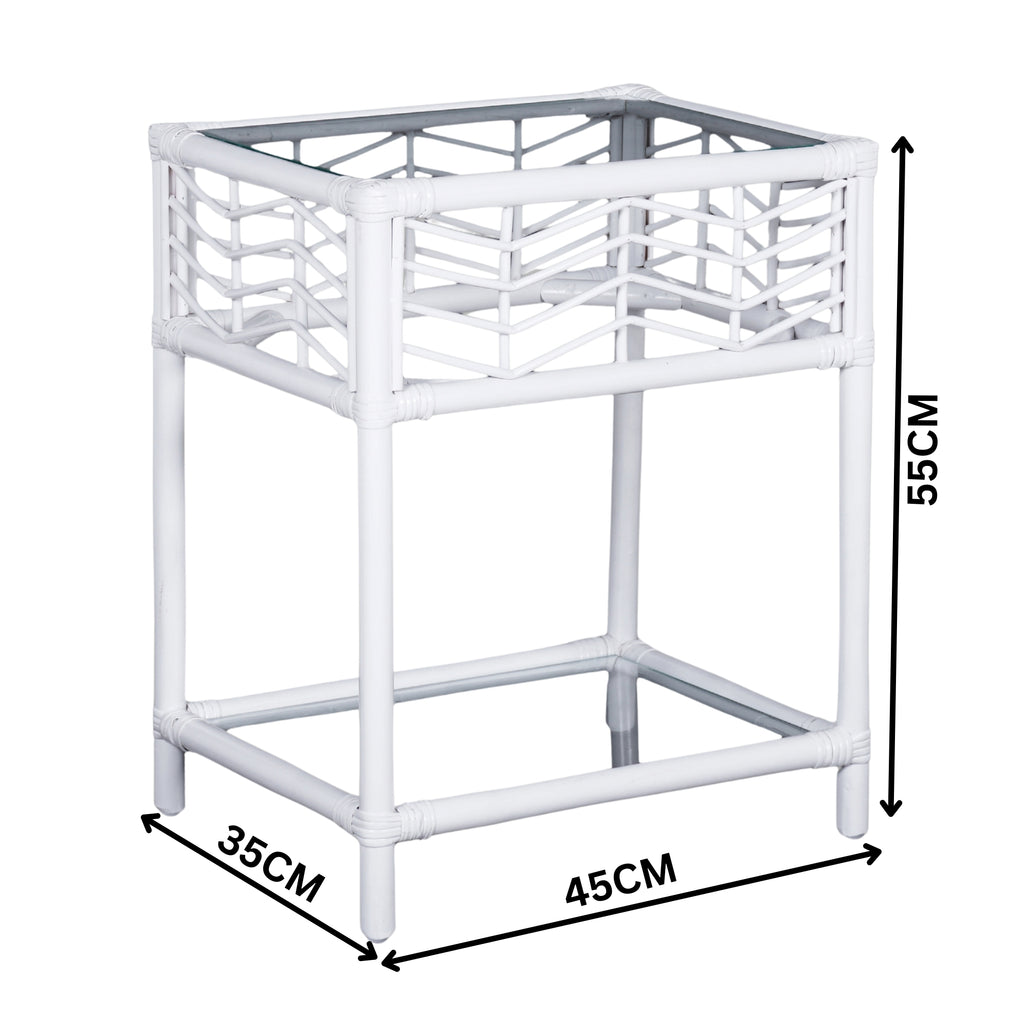 Hanoi 55cm Rattan Bedside Table White