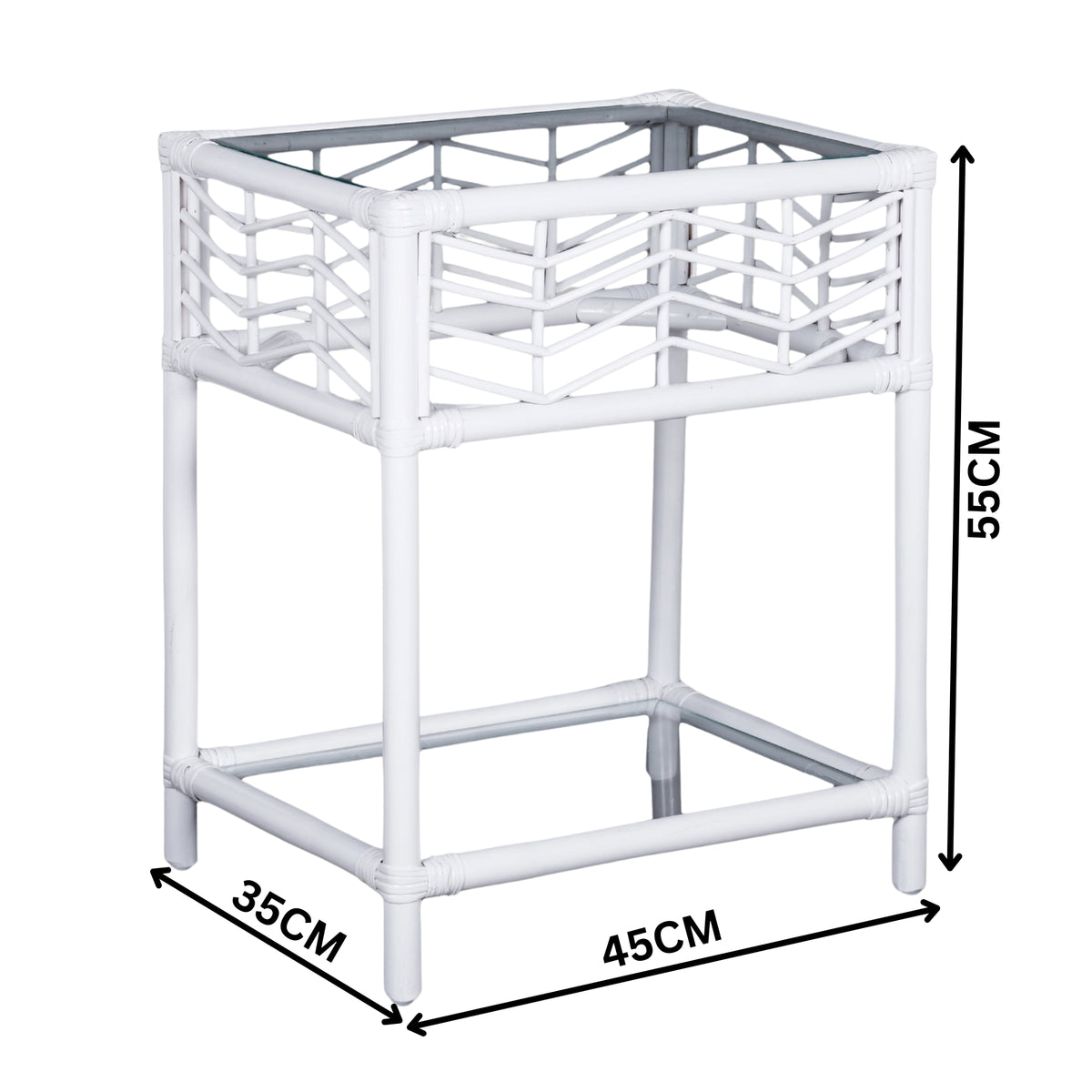 Hanoi 55cm Rattan Bedside Table White