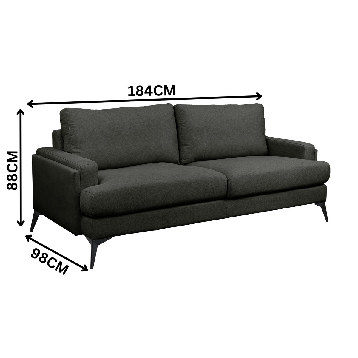 Harry 2 Seater Fabric Sofa Dark Grey