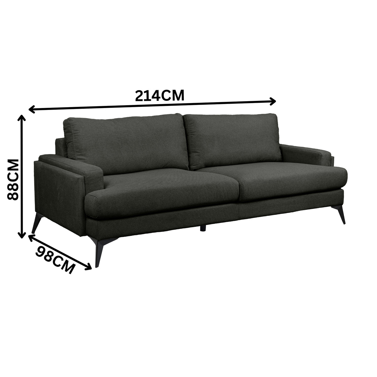 Harry 3 Seater Fabric Sofa Dark Grey