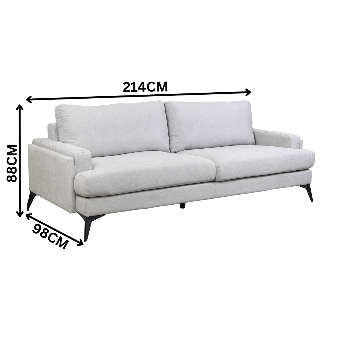 Harry 3 Seater Fabric Sofa Light Grey