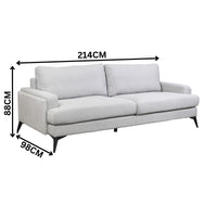 Harry 3 Seater Fabric Sofa Light Grey