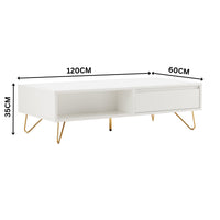 Hawea 120cm Coffee Table with Storage White, side view