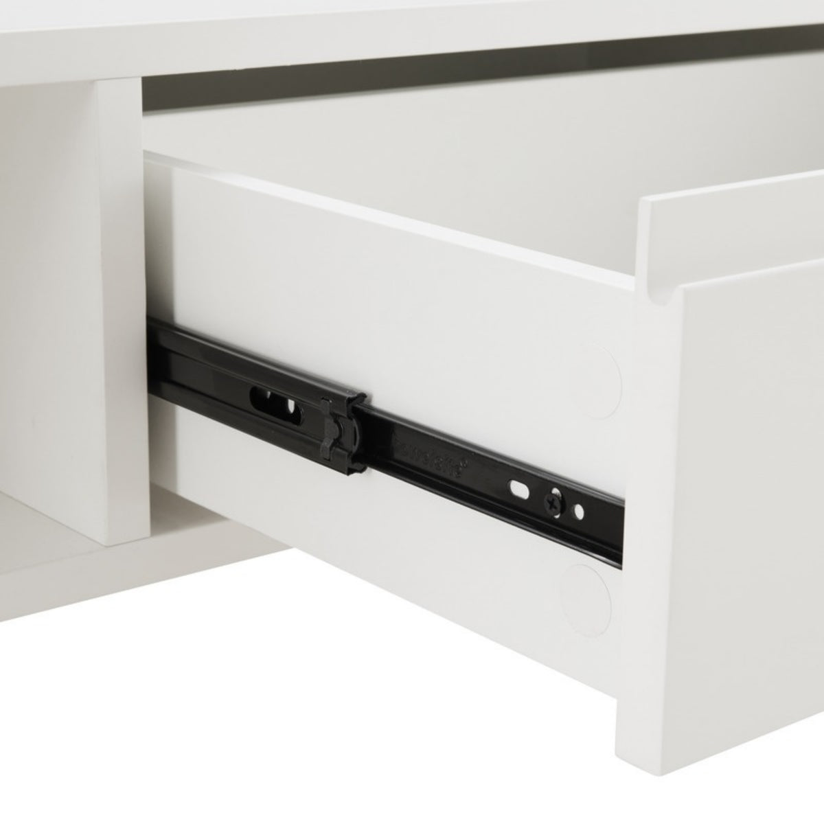 Hawea 120cm Coffee Table with Storage White, close-up of the drawer runner