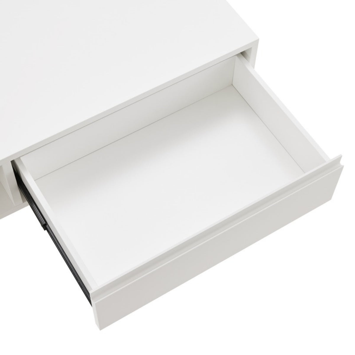 Hawea 120cm Coffee Table with Storage White, close-up of the open drawer