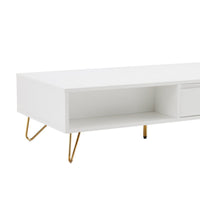 Hawea 120cm Coffee Table with Storage White, angled view from the open-niche end