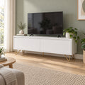 Hawea 150cm ETU Entertainment TV Unit White, in a living room with a TV on top