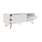 Hawea 150cm ETU Entertainment TV Unit White, angled view with the drawer and flap door open