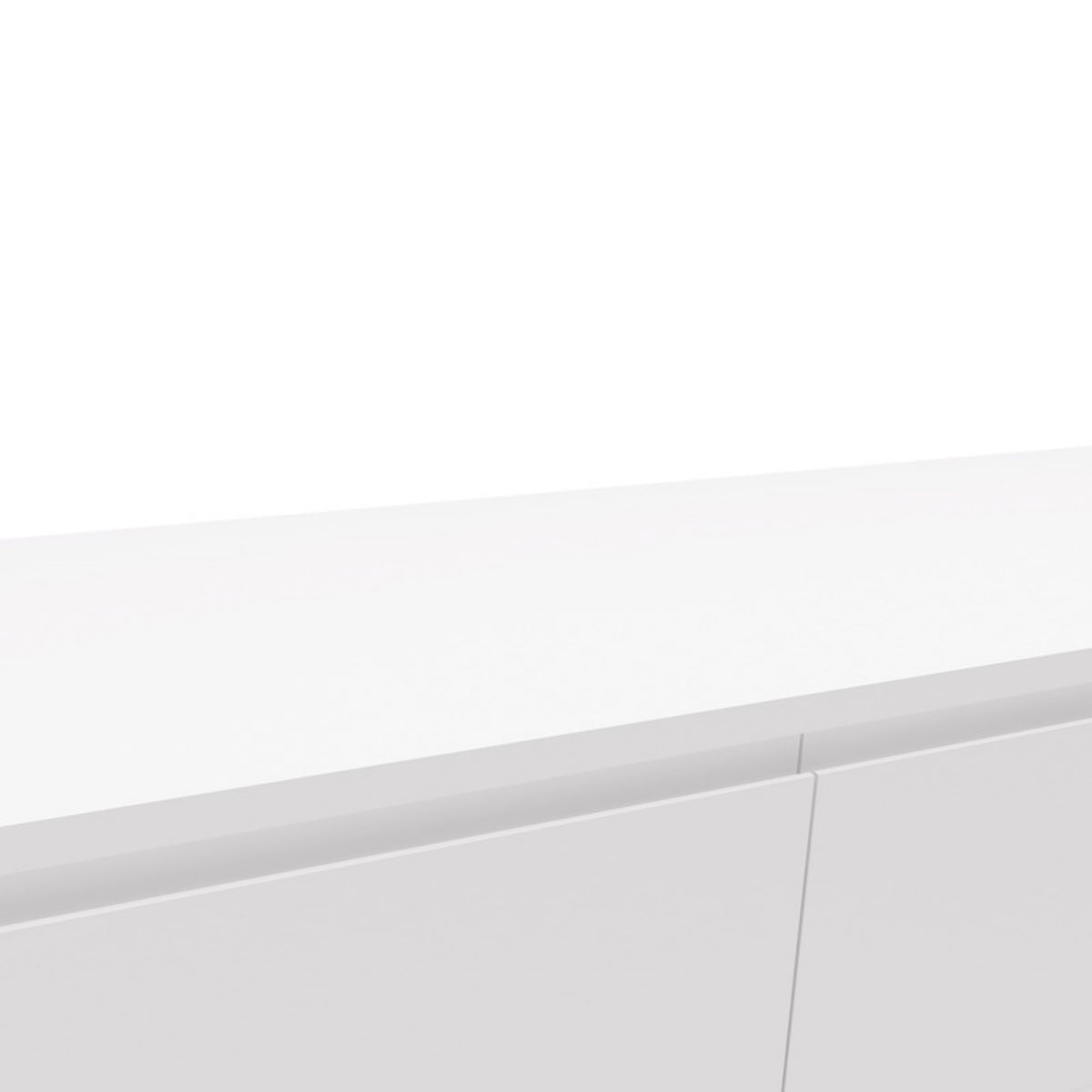 Hawea 150cm ETU Entertainment TV Unit White, close-up of the top edge and handle-free fronts