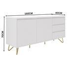 Hawea 150cm Sideboard Buffet Table White — dimensions diagram