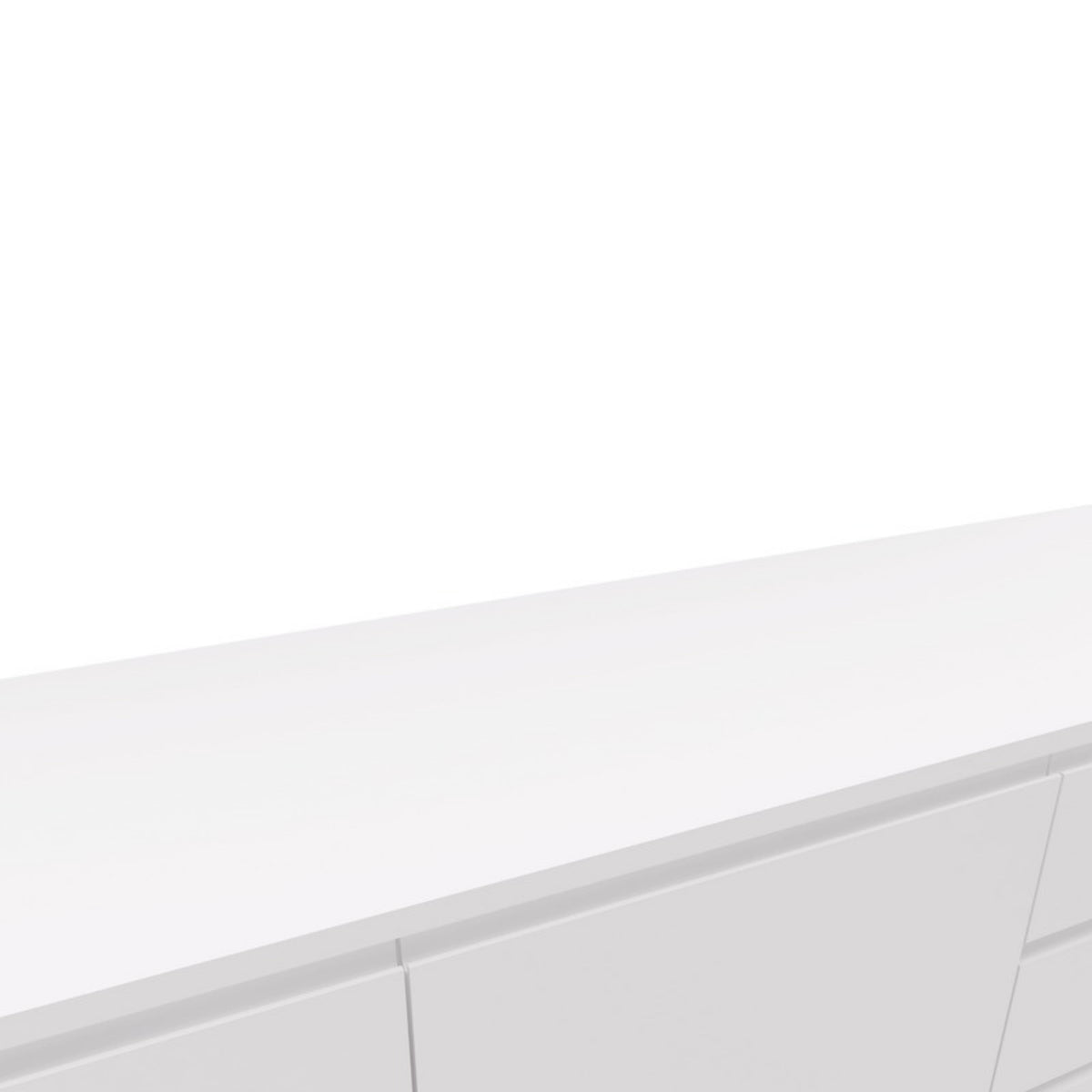 Hawea 150cm Sideboard Buffet Table White, close-up of the top edge and handle-free fronts