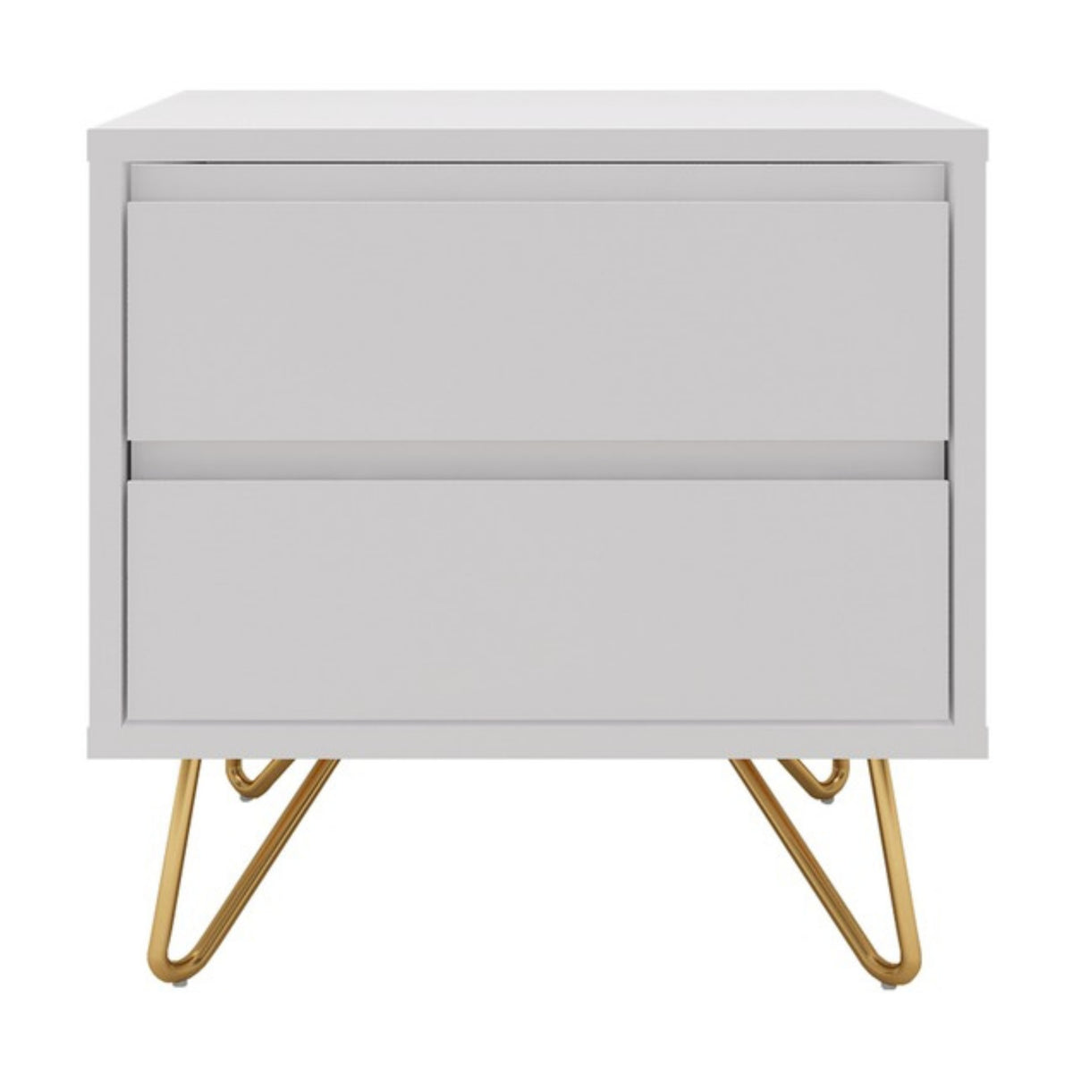 Hawea 2 Drawer Bedside Table White, front view on a white background