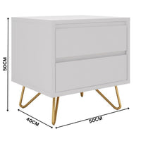 Hawea 2 Drawer Bedside Table White — dimensions diagram
