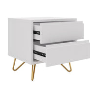 Hawea 2 Drawer Bedside Table White, angled view with both drawers open