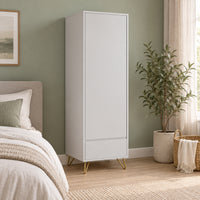 Hawea 60cm 1 Door Wardrobe White, in a bedroom against a sage-green wall