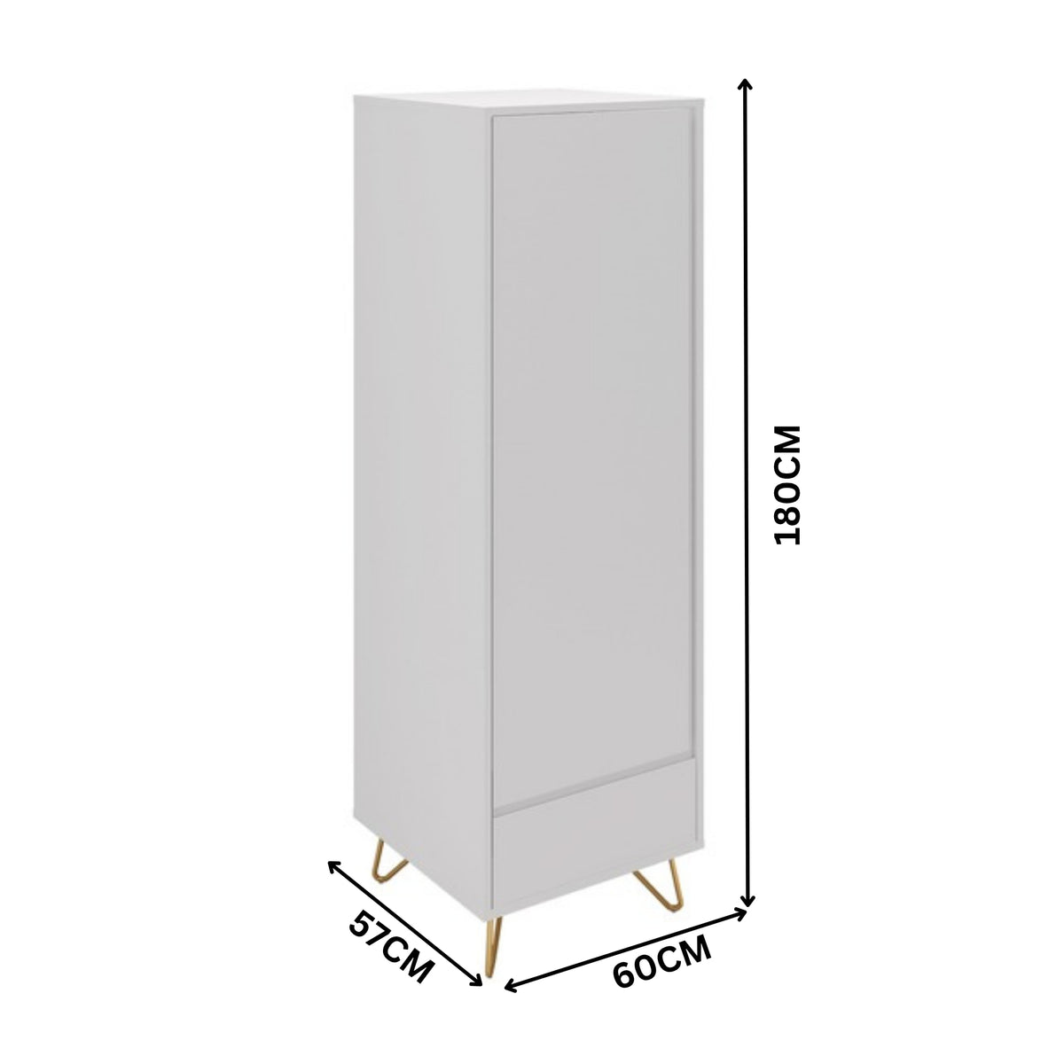 Hawea 60cm 1 Door Wardrobe White — dimensions diagram