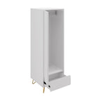 Hawea 60cm 1 Door Wardrobe White, angled view with the door and drawer open