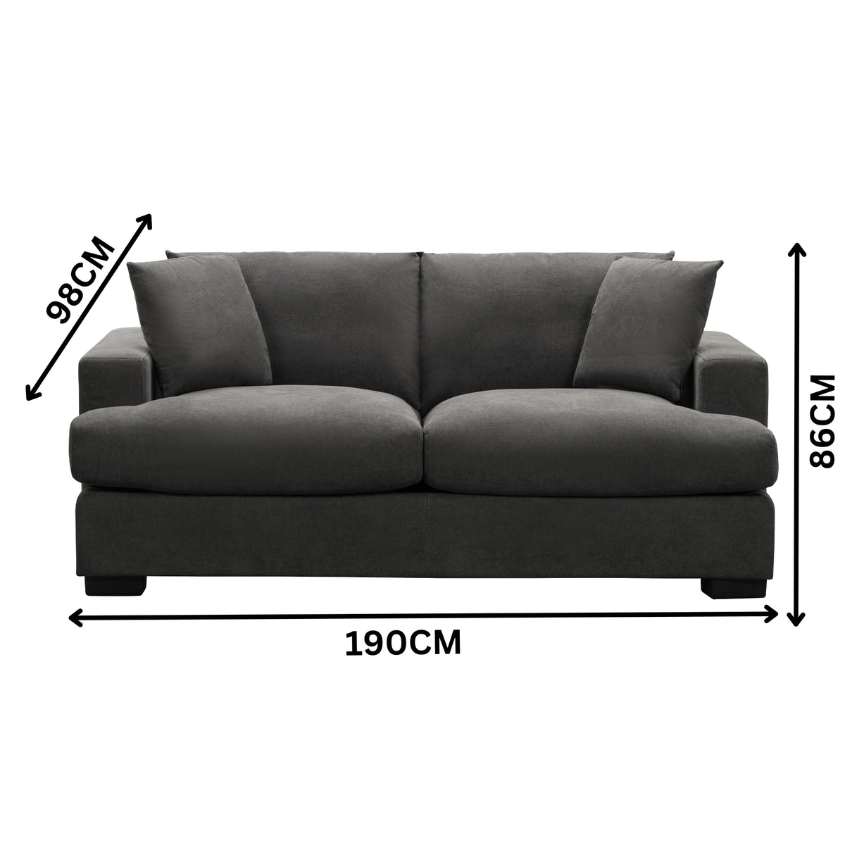 Hecate 2 Seater Fabric Sofa Lounge Dark Grey