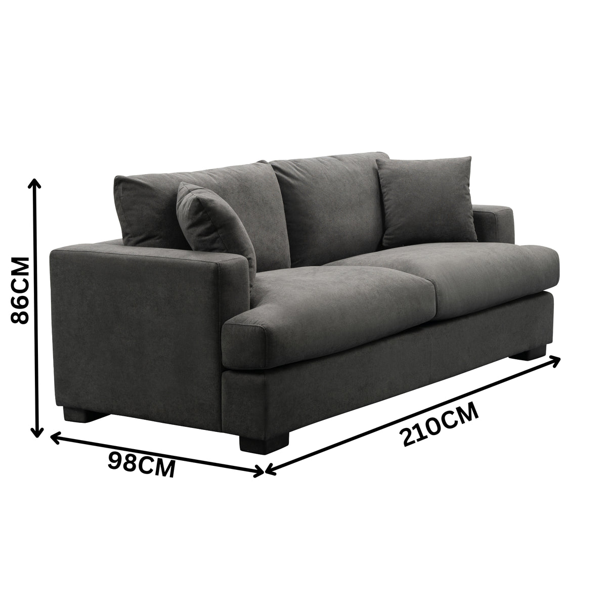 Hecate 2.5 Seater Fabric Sofa Lounge Dark Grey