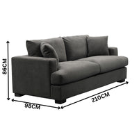 Hecate 2.5 Seater Fabric Sofa Lounge Dark Grey