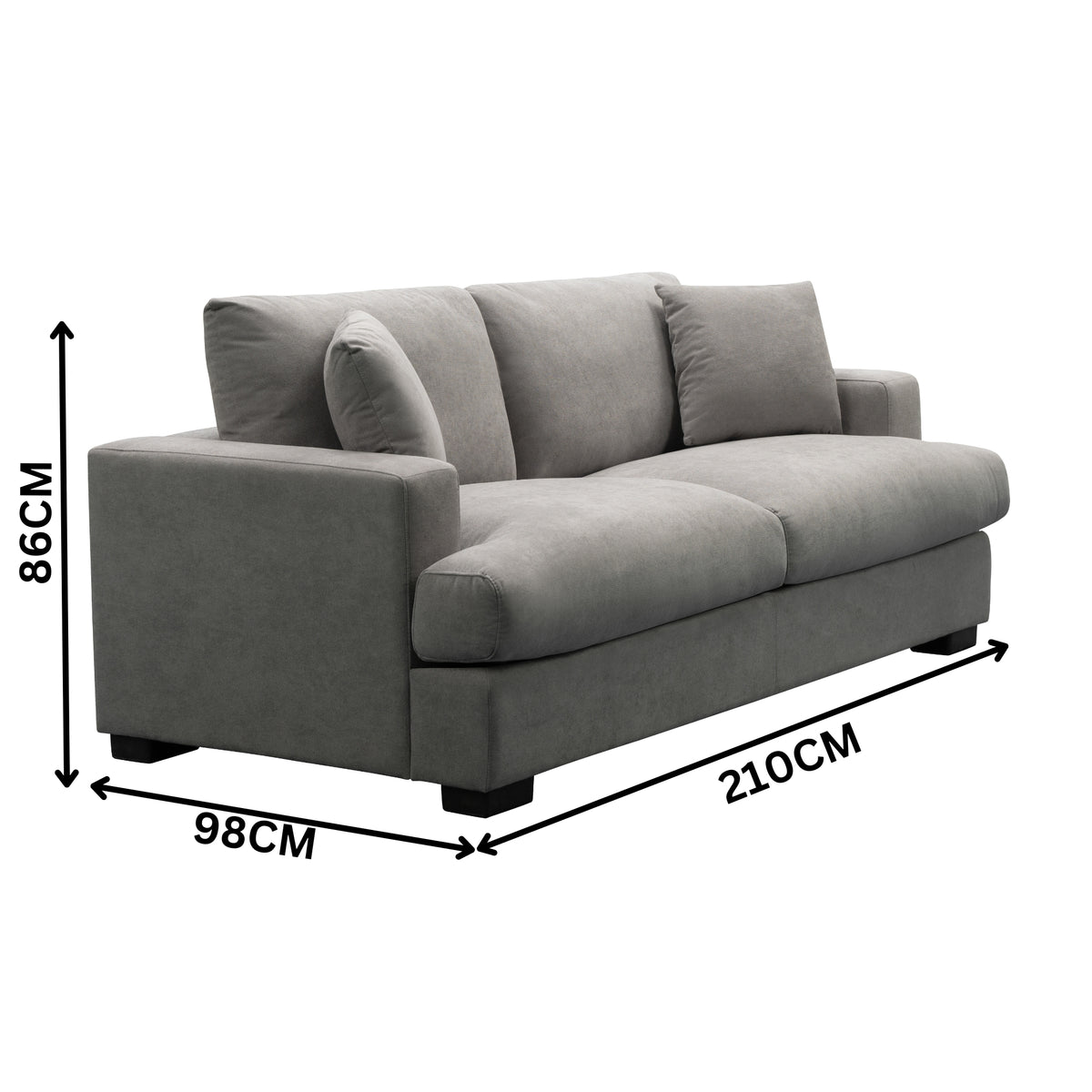 Hecate 2.5 Seater Fabric Sofa Lounge Light Grey