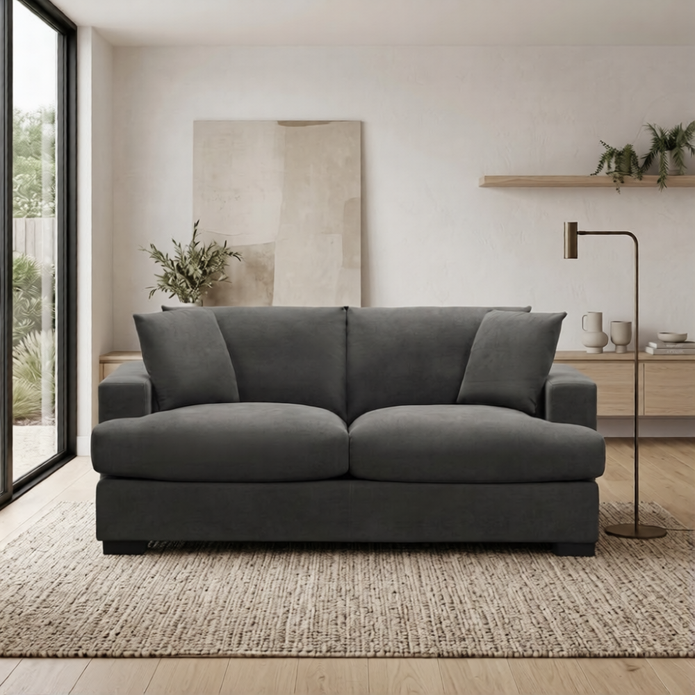 Hecate 2 Seater Fabric Sofa Lounge Dark Grey