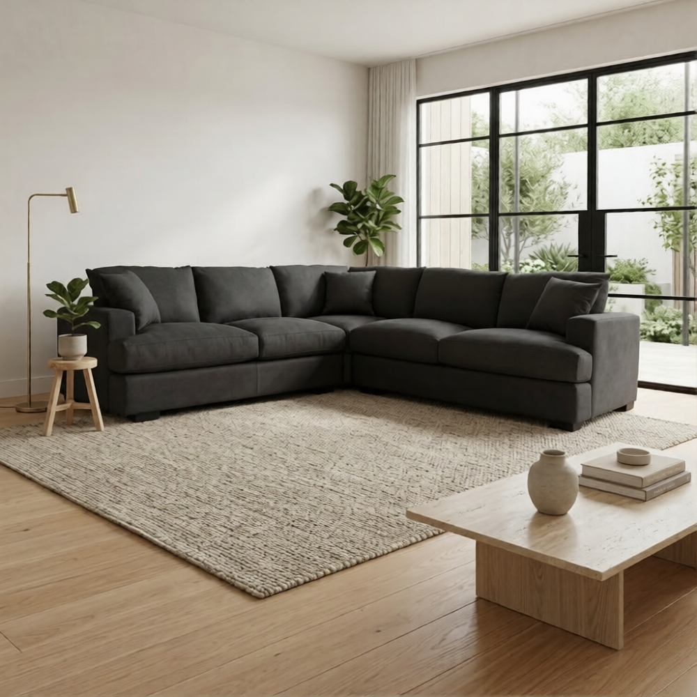 Hecate 4 Seater Corner Modular Fabric Sofa Lounge Dark Grey