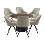 Henrik 7pc Set Round Dining Table Fabric Chair