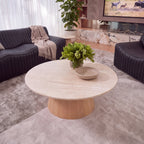 Hera 100cm Round Coffee Table Natural, overhead view of the round tabletop