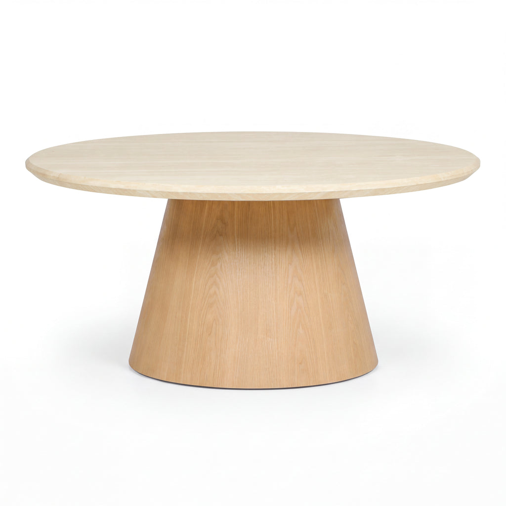 Hera 100cm Round Coffee Table Natural, front view on a white background