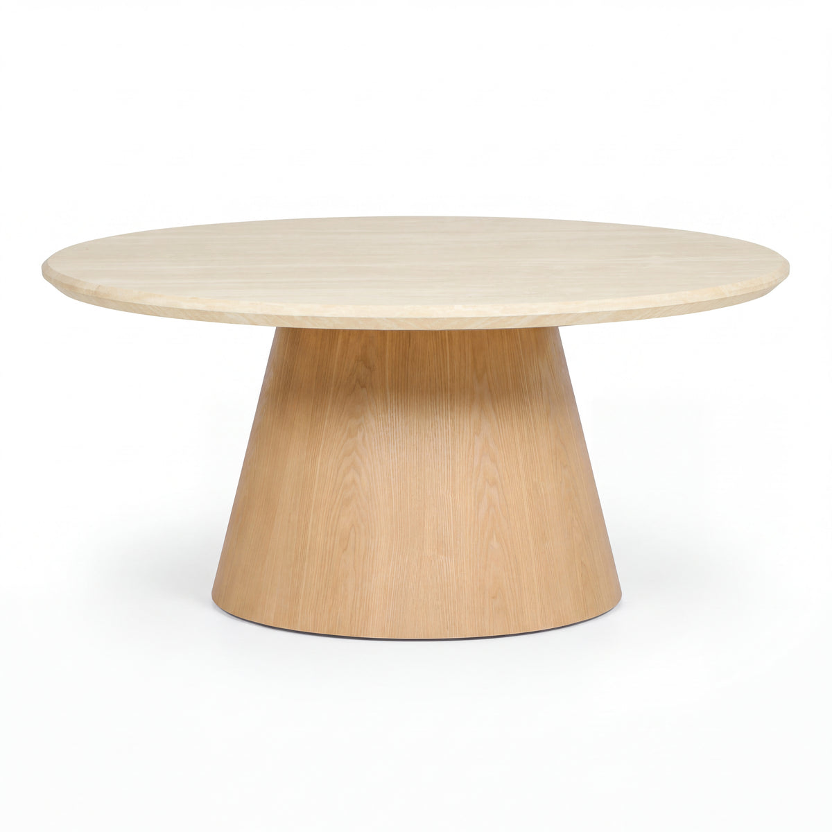 Hera 100cm Round Coffee Table Natural, front view on a white background