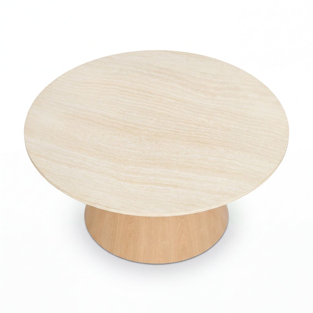 Hera 100cm Round Coffee Table Natural, raised view of the tabletop on a white background