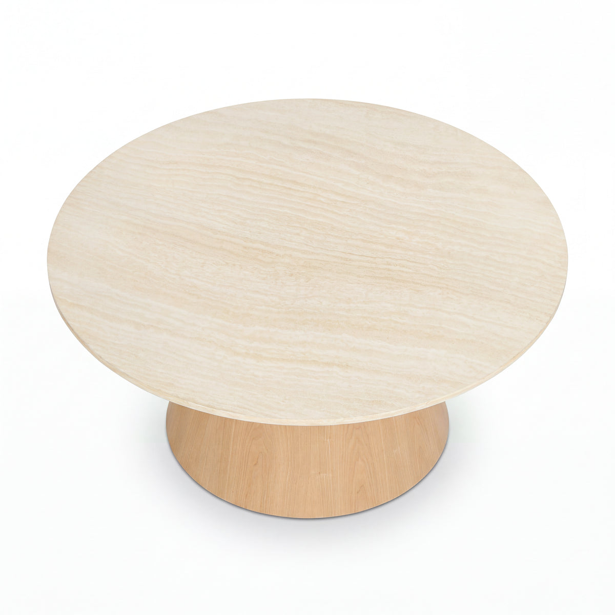 Hera 100cm Round Coffee Table Natural, raised view of the tabletop on a white background