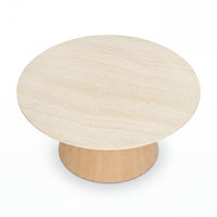 Hera 100cm Round Coffee Table Natural, raised view of the tabletop on a white background