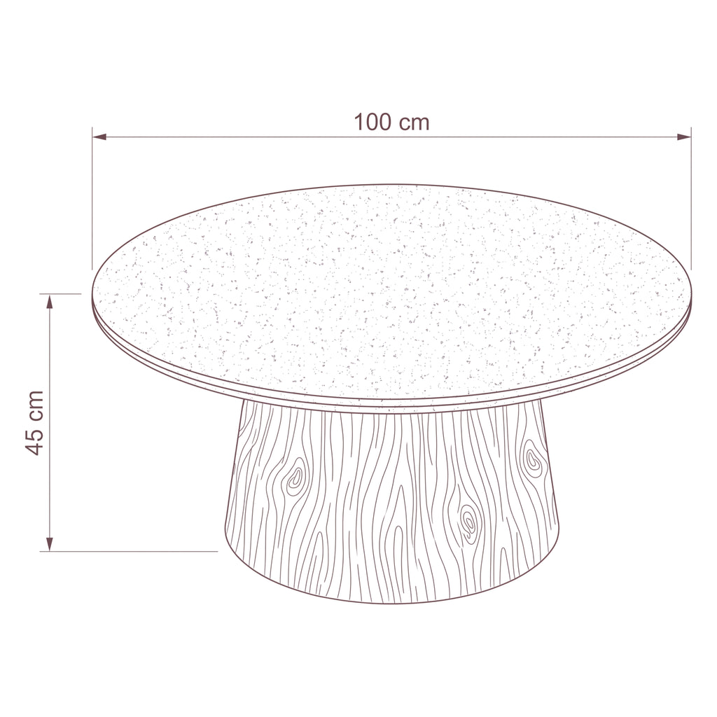 Hera 100cm Round Coffee Table Natural — dimensions diagram, 100 cm diameter x 45 cm high