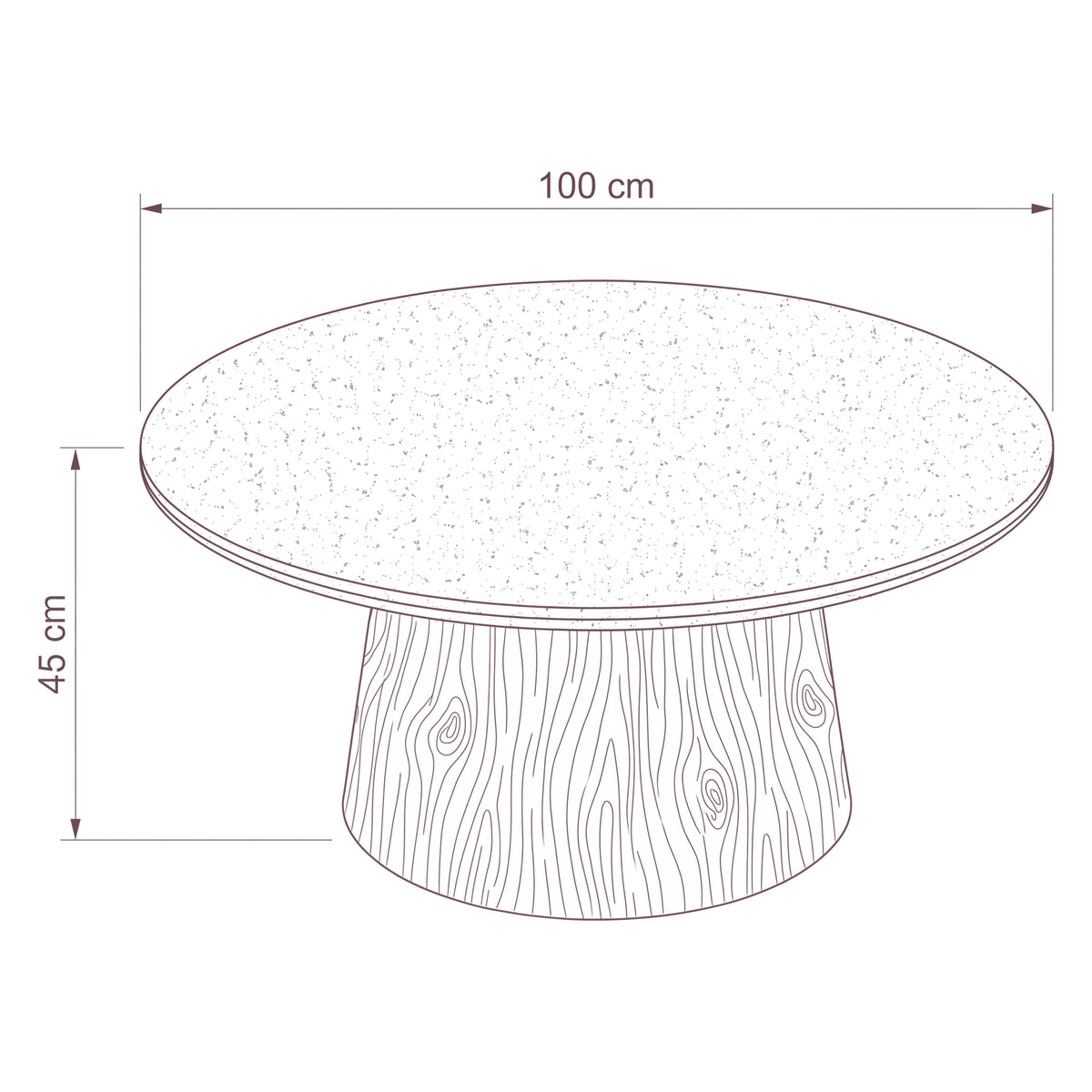 Hera 100cm Round Coffee Table Natural — dimensions diagram, 100 cm diameter x 45 cm high