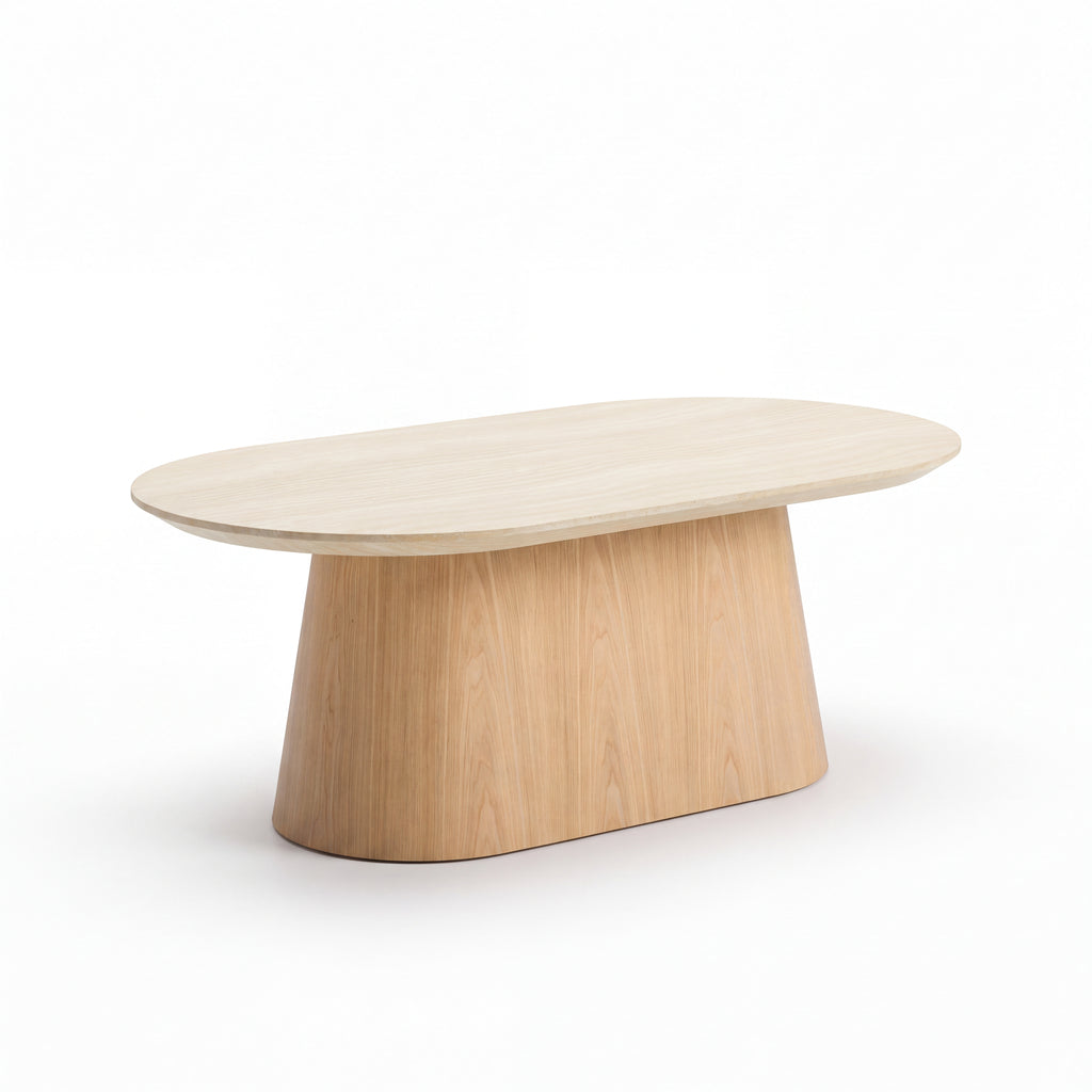 Hera 130cm Coffee Table Natural, angled view on a white background