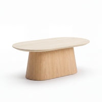 Hera 130cm Coffee Table Natural, angled view on a white background