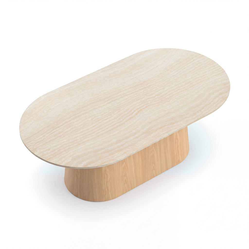 Hera 130cm Coffee Table Natural, raised view of the tabletop on a white background