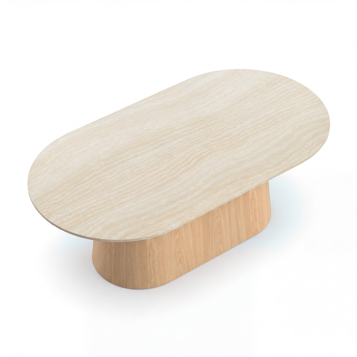Hera 130cm Coffee Table Natural, raised view of the tabletop on a white background