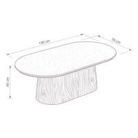 Hera 130cm Coffee Table Natural — dimensions diagram, W130 x D70 x H45 cm