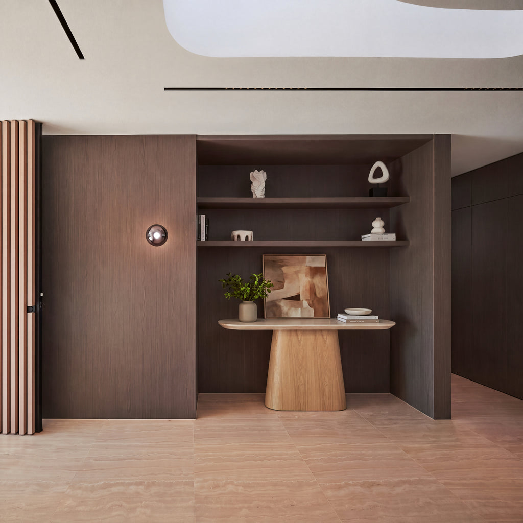 Hera 150cm Console Table Natural, in an entrance hall, wide view